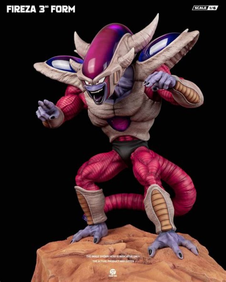 Frieza in his 3rd Form in front of a green sky.