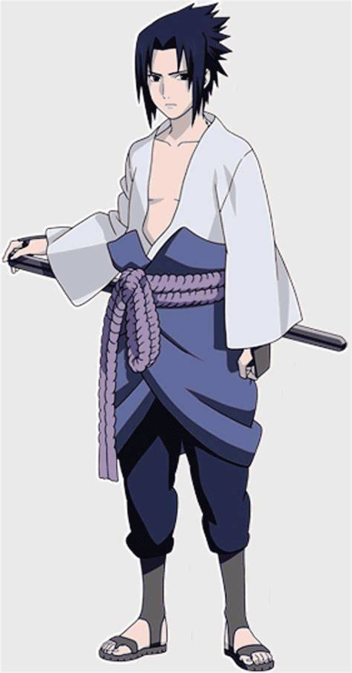 Sasuke is standing in a forest in Naruto.